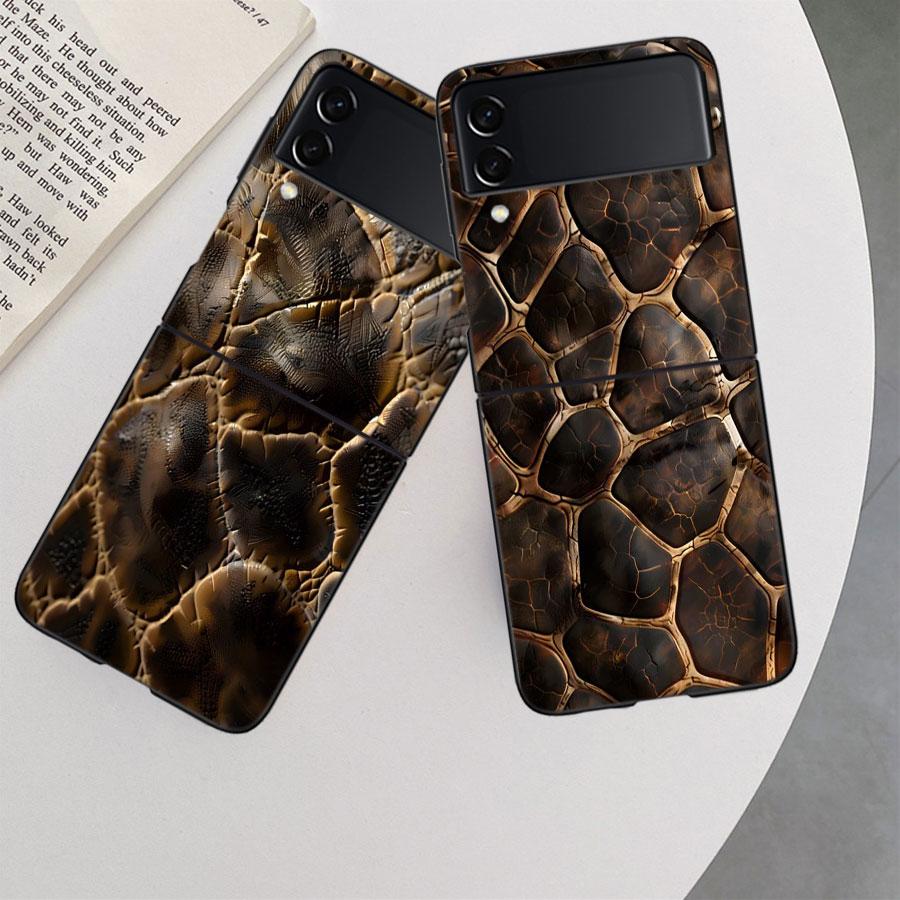 Crocodile Skin Phone Case For Samsung Z Flip 7 6 5G Galaxy Z Flip 5 4 3 Black Hard Cell Cover Luxury PC Shell Coque