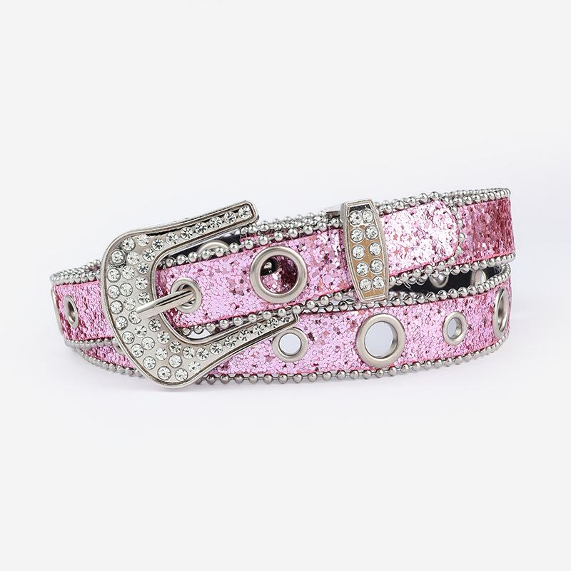 Rhinestone Belt for Women, Fashionable Sequined Full Diamonds, Air Eye and Chicken Eye Jeans Strap