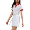 adidas Verbiage Colorblock Print Collar Short Sleeve Dress Women Dress White JD1155