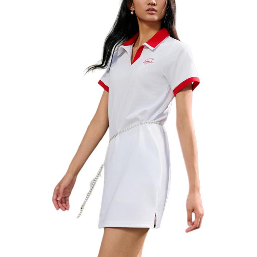 adidas Verbiage Colorblock Print Collar Short Sleeve Dress Women Dress White JD1155