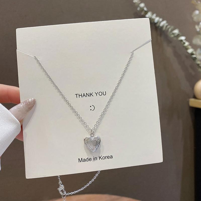 Silver Colors Necklace Single-layer Heart Openable Necklace for Women and Girls Fashion Choker Birthday Presents