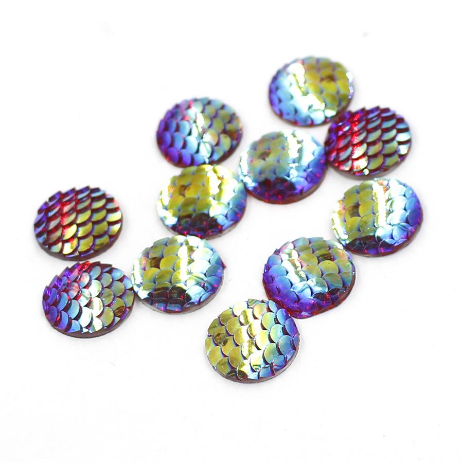 16MM DIY Jewelry Flat Resin Rhinestones: Round Fish Scale AB Color Patches