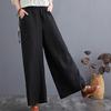 Women Pants Elastic Waistband Adjustable Drawstring Wide Leg Long Pants with Pockets Pure Color Leisure Trousers Summer Travel Work Wear