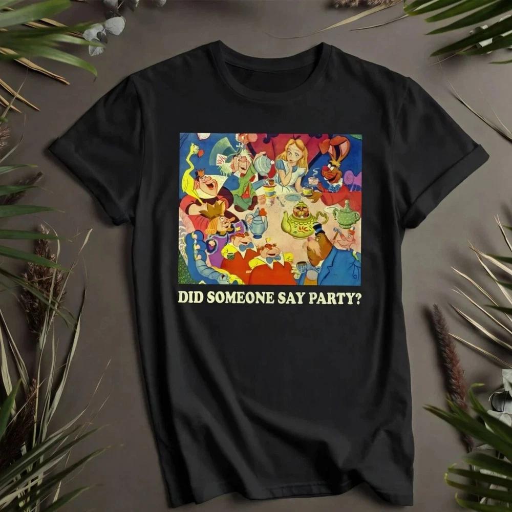 Alice In Wonderland Party Basic Black T Shirt S