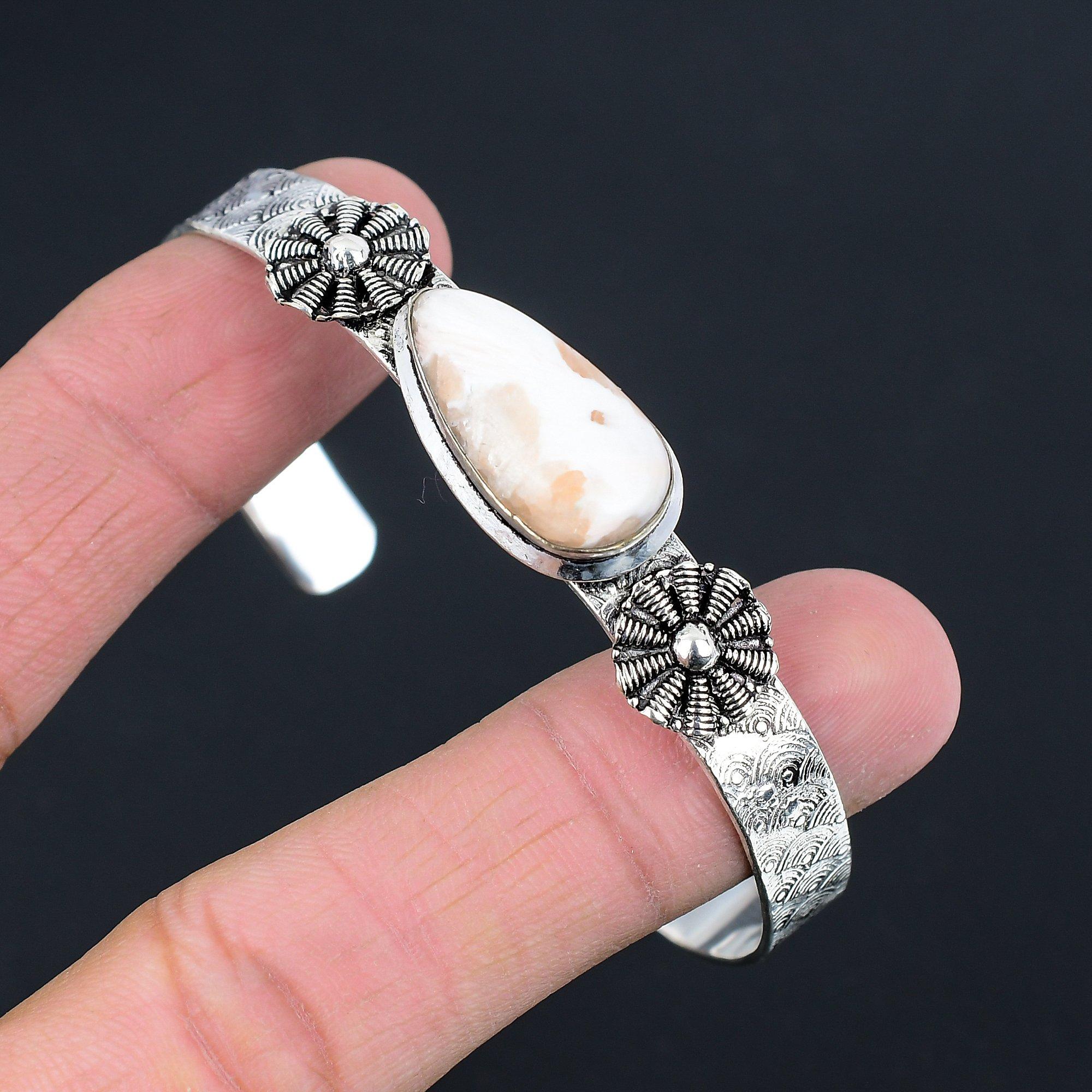 

Sisters Day Sale Scolecite Stone 925 Sterling Silver Unique Handcrafted Bangle Adjustable