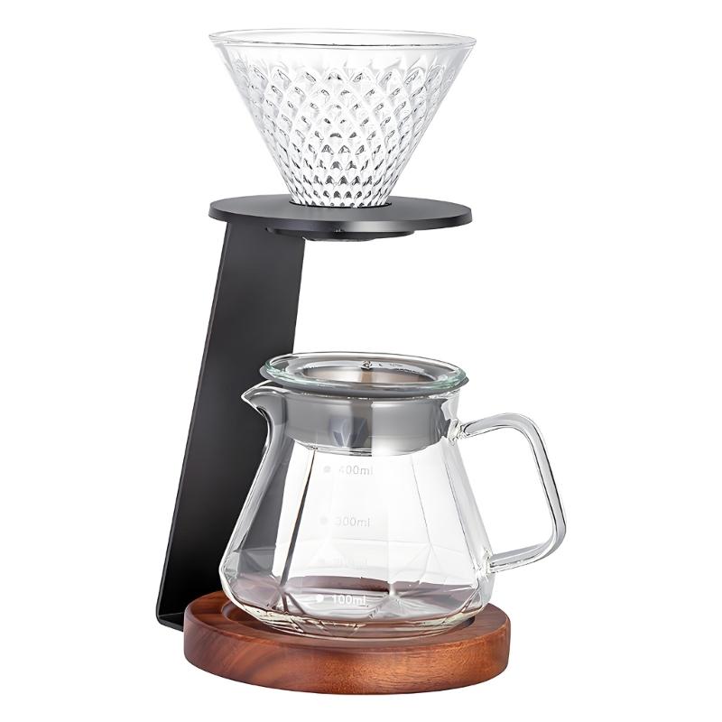 Elegant Pouring Over Coffee Maker With Clear Glass Carafe And Wooden Stand Coffee Dripper Accessories