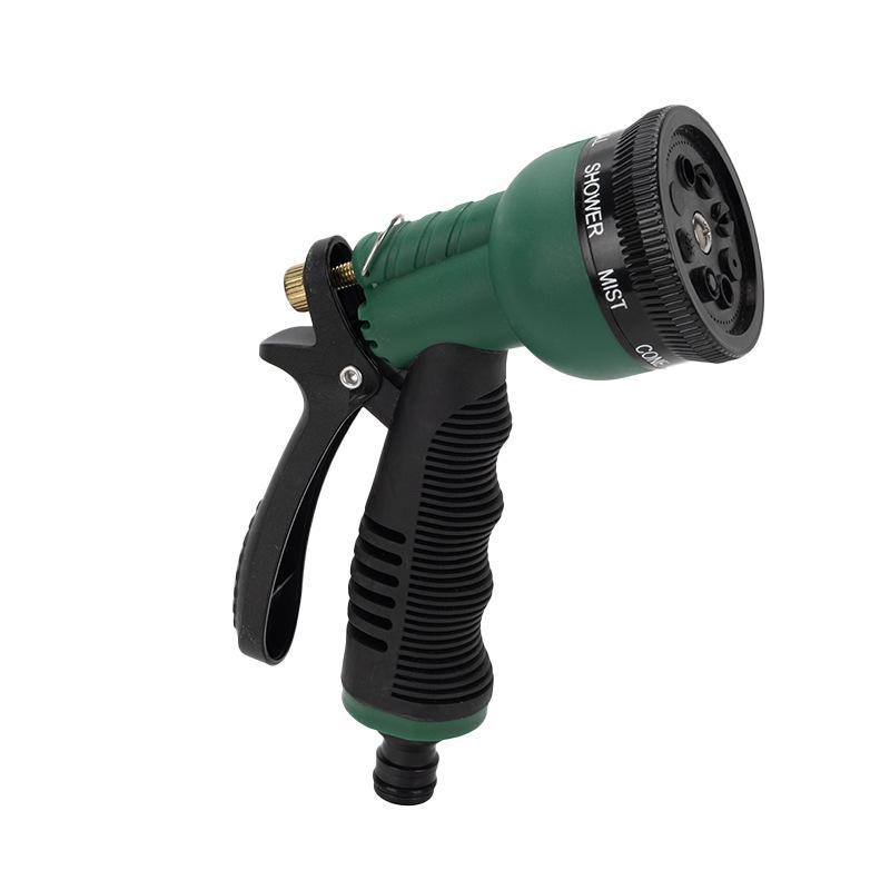 8-Function Green Water Gun Nozzle for Gardening, Car Wash, Watering, and Cleaning