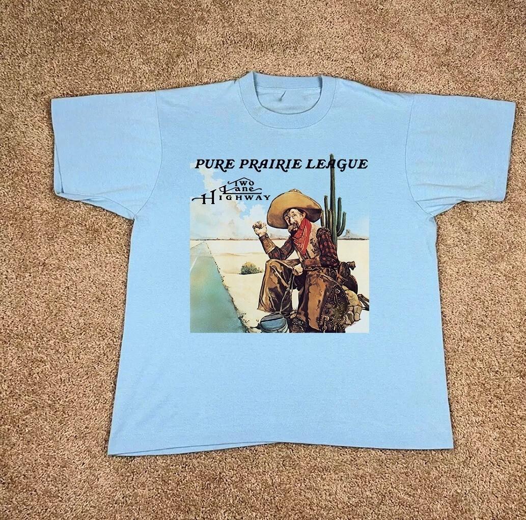 hot Pure Prairie League Band Two Lane Highway Blue Cotton T Shirt Full Size S-5X S