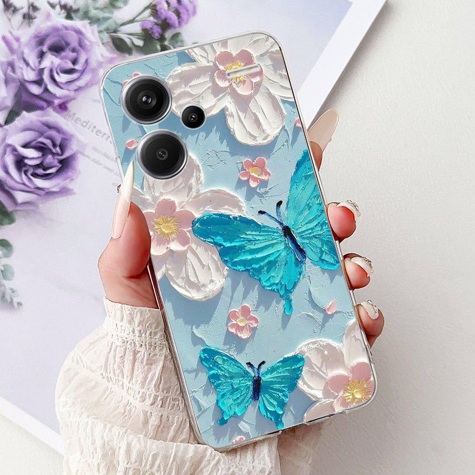 For Xiaomi Redmi Note 13 Pro Plus 5G Phone Case Redmi Note13 13 Pro 13 Pro+ 5G Elegant Floral Cat Soft Silicone Clear TPU Cases
