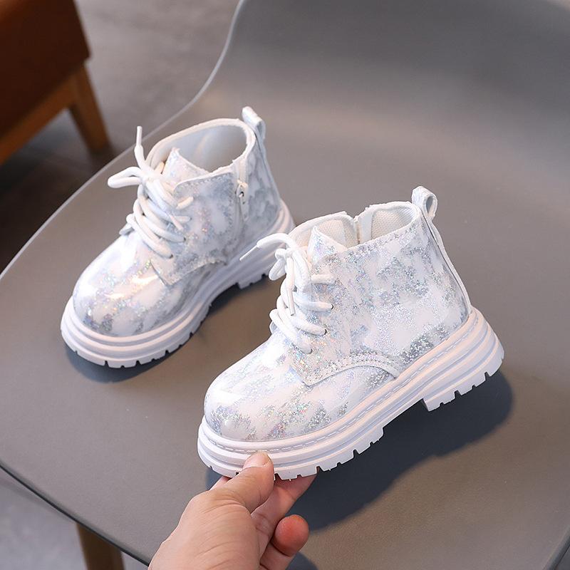 Kinderschuhe Stiefel für Mädchen 2024 Frühling Herbst Glänzend Kleinkinder Lässige Kurze Stiefel Mode Kinder Vielseitige Stiefel Dicke Sohle