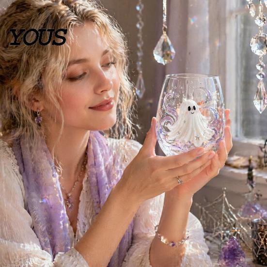 Exquisite Holiday Gifts for Friends Halloween 3D Embossed Glass, Pumpkin Ghost Spider Web Painted Tumbler, Stylish Party Drinkware Accessories