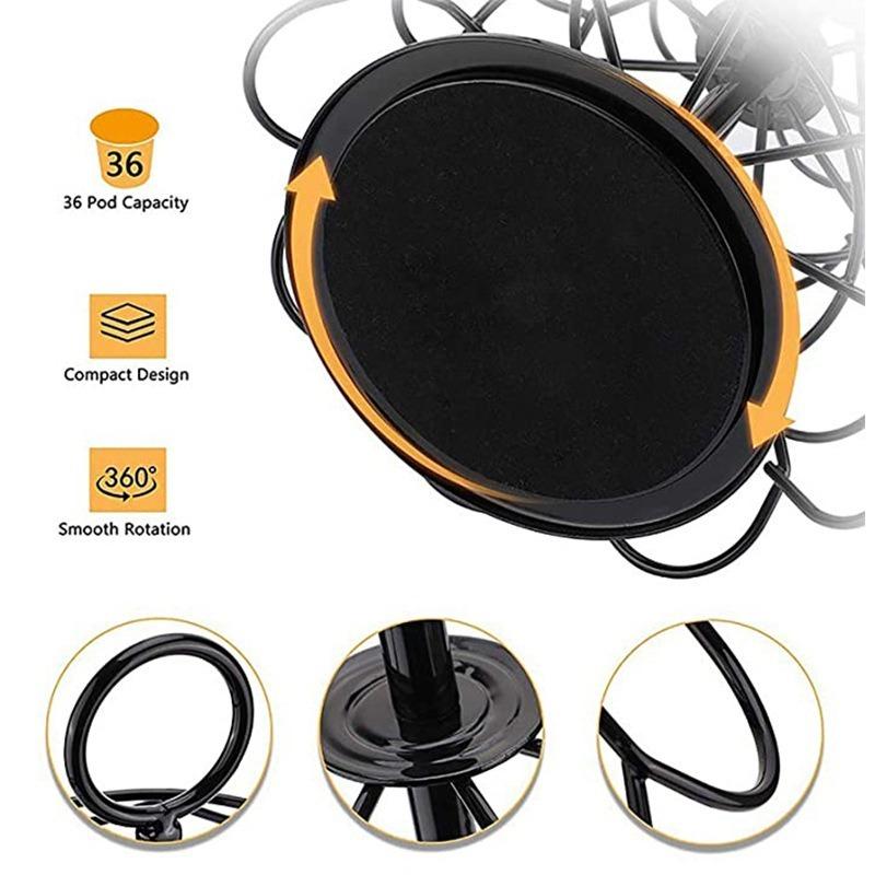 Rotating Coffee Capsule Holder Metal Coffee Pod Display Storage Rack 36 Cup Capacity for K-CUP for Dolce Gusto Coffee Lover