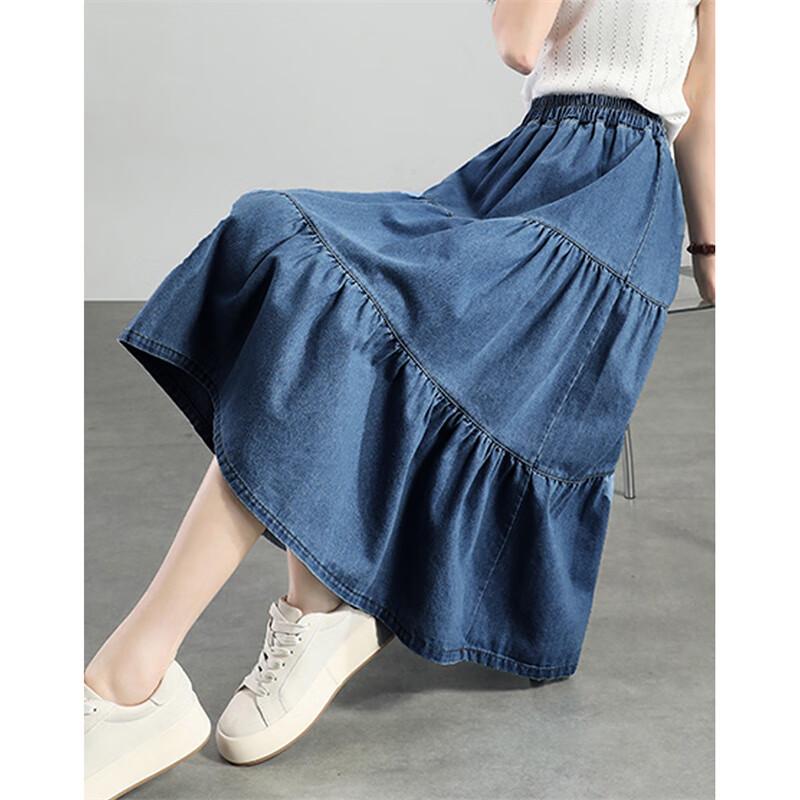 Damen Washed Denim A-Linien-Rock