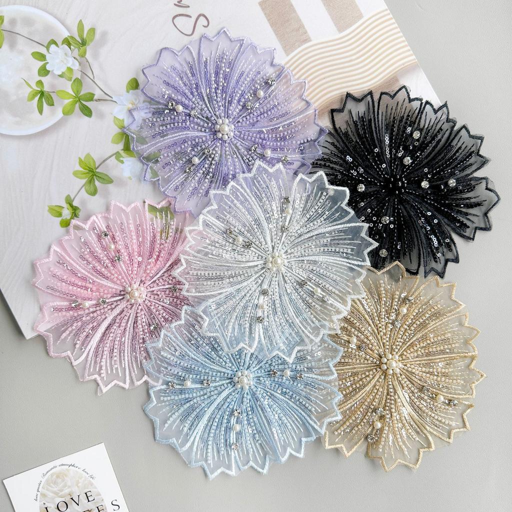 Exquisite Multi-Color Handmade Beaded Rhinestone Embroidered Flower Dress Top Bag Decorative Cloth Sticker Accessories