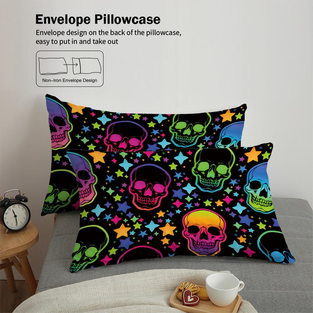 3-piece down duvet cover with skull pattern print (1 duvet cover+2 pillowcases, no core) gradient soft bedding set