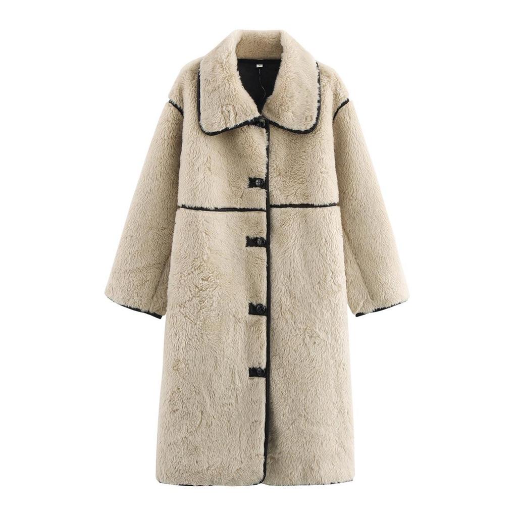 2024 Winter European & American Style Versatile Big Lapel Loose Long Leather and Fur Coat