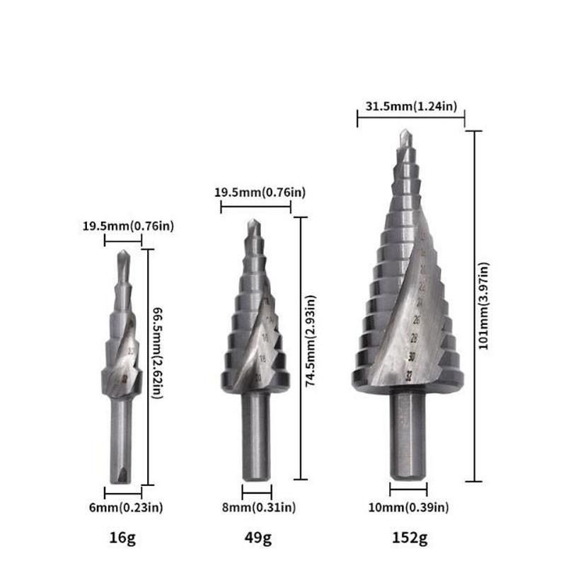 High Speed Steel 4241 Triangular Shank Spiral Groove Step Drill Pagoda Drill 4-12 4-20 4-32mm