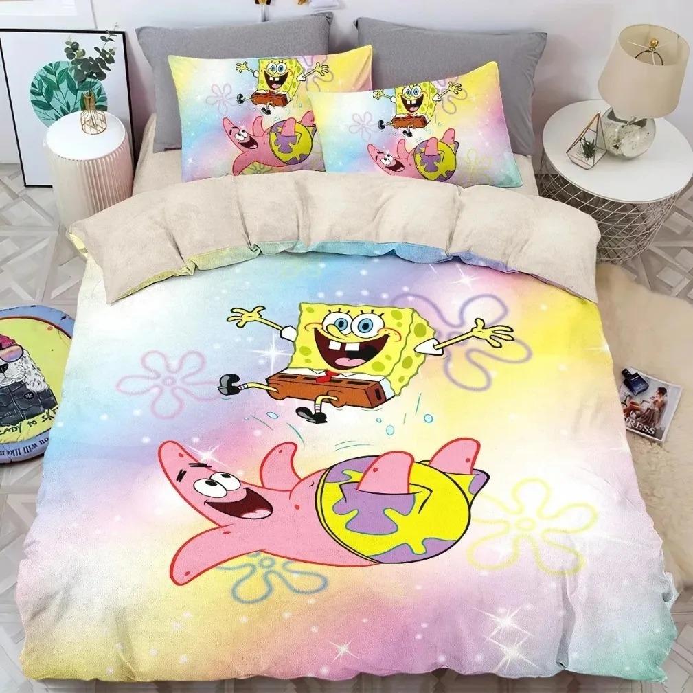 Cartoon Funny S-SpongeBobS Duvet Cover Pillowcase Bedding Set Adult Boy Girl Bedroom Decoration Children Gift Single Double Size