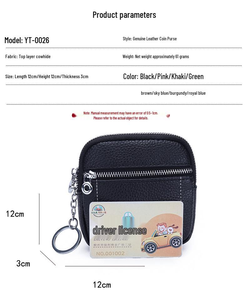 Women's Genuine Leather Mini Coin Purse with Zipper - Compact Storage for Driver's License, Lipstick, and Earphones.
