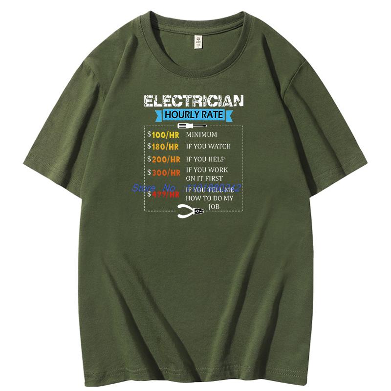Electrician Hourly Rate Cotton Tshirt Funny Electrician Graphic T Shirts Summer Short Sleeve Tshirts Mens Print T Shirt