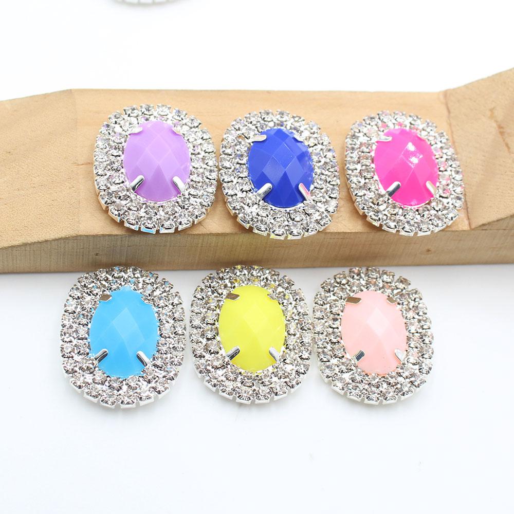 10 pieces of 23 * 28mm double row oval flat crystal four hole sewn rhinestone buttons DIY clothing hair clip decoration accessor