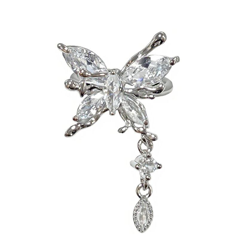 2026 French Light Luxury Fringed Butterfly One-piece Ring Female Super Fairy Ins High-end Full Diamond Chain Temperament Niche Ring