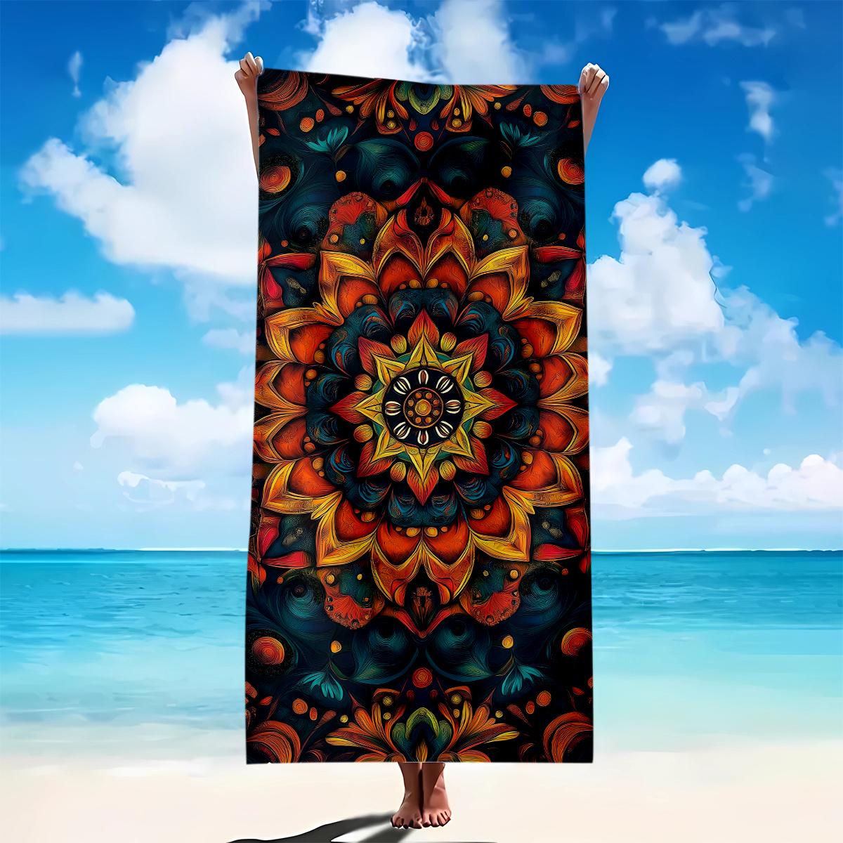 Colorful Mandala Beach Towel Psychedelic Design Microfiber Bath Towel Soft Absorbent Beach Blanket Summer Accessories W30*H60(CM)
