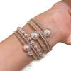 Silver Pearl Rhinestone Layered Open Bangle: Elegant French Retro-Style Bracelet