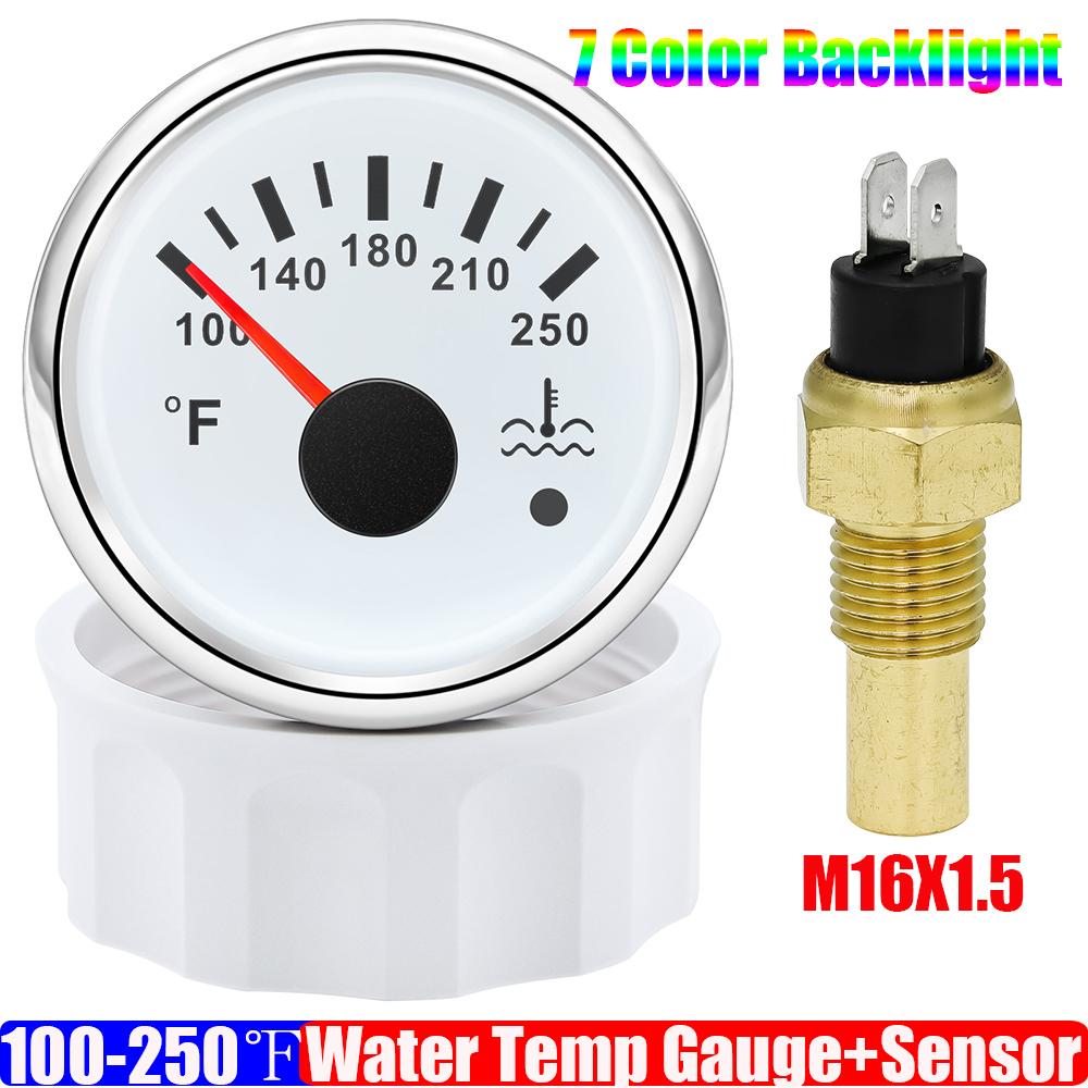 100~250℉ Vattentemperaturmätare Indikator Blinkande Larm 7 Färg LED 2" 52mm Vattentemperaturmätare med Sensor för Bil Båt