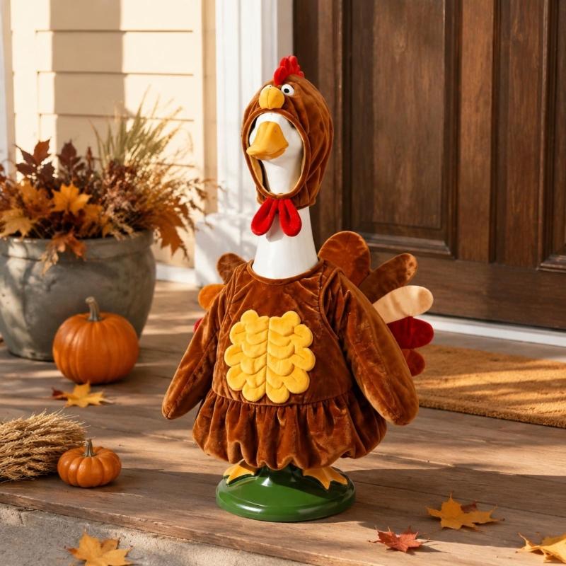 Seasonal Geese Statue Clothes, 23-Inch Porch Costume for Fall and Thanksgiving Household Decorating Displays