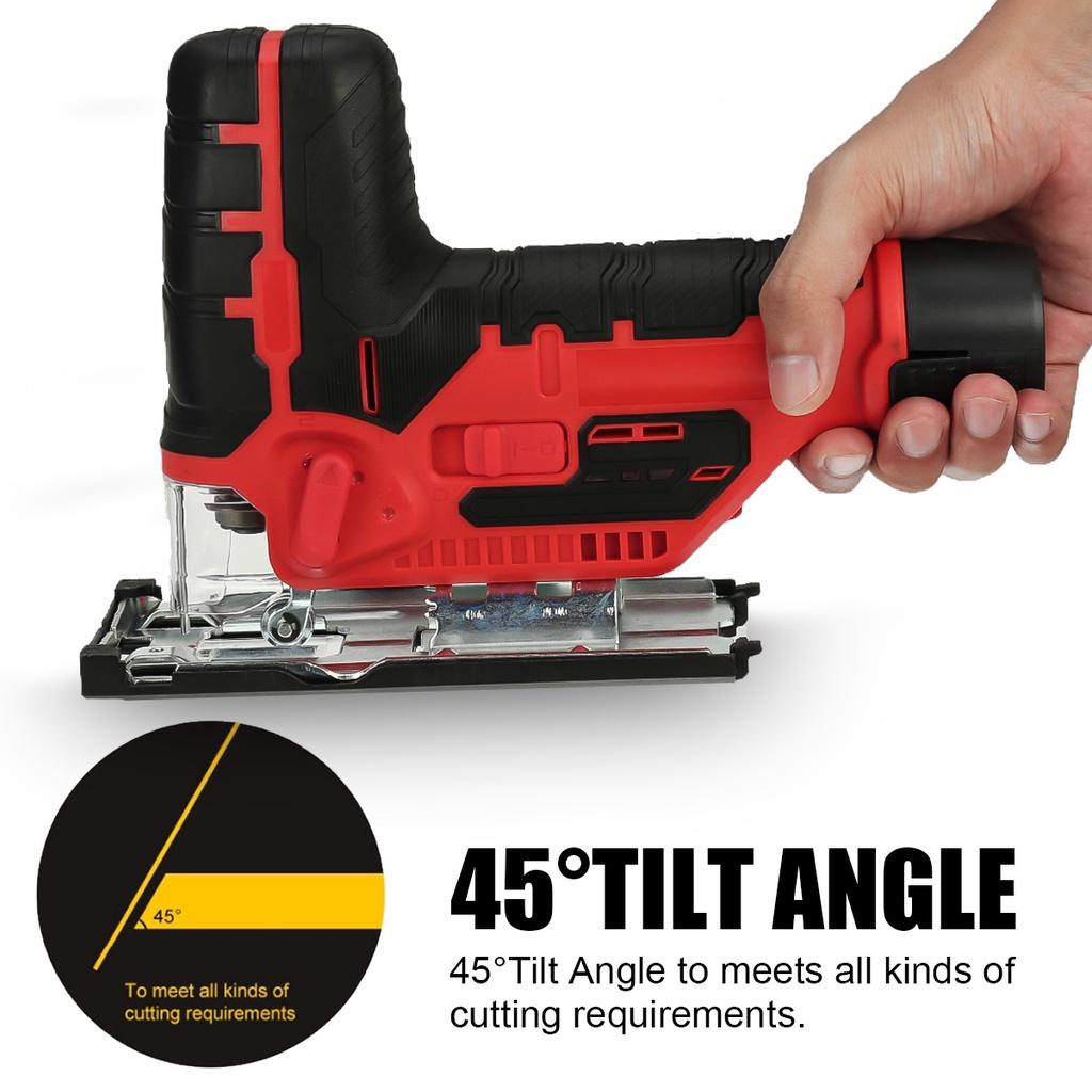 12V 5600RPM 70mm 6 Speed Adjustable Woodworking Power Tool 45 Degree Tilt AnglePortable Cordless Jig Saw Electric Jigsaw