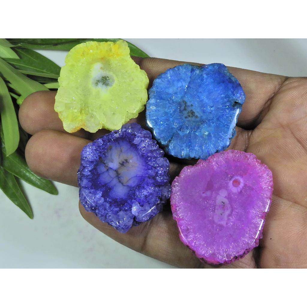 258Cts. Dyed Solar Durzy Agate 4Pcs Crystal Loose Gemstone Lot 30X37-34X35MM A-235