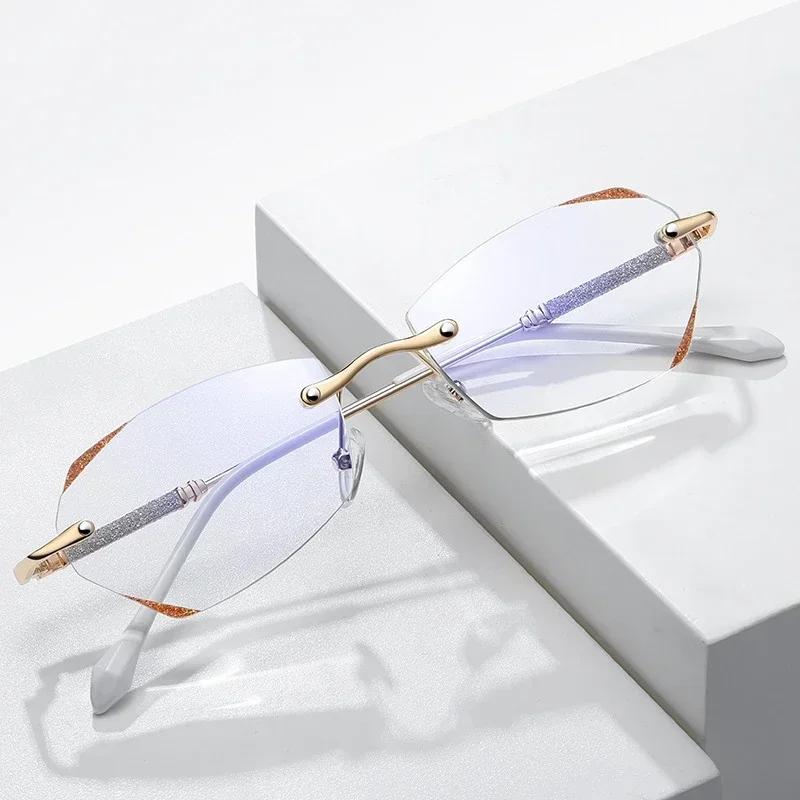 Women'S Fashion Transparent Reading Glasses Blue Light Blocking Far Sight Eyeglasses Ladies Luxury Diamond Presbyopia 0 To +4.0