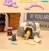 Mini-Tierkatze-Hund-Figur Spielset, Rollenspiel-Tierpflege-Spielzeugset mit Käfig-Futterzubehör für Kinder