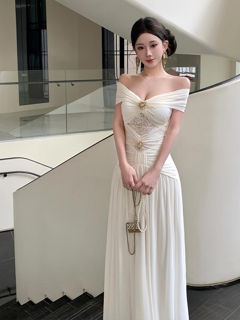 Muse Fan Premium Sexy Tube Top Dress High-end Temperament Waist Shoulder Banquet Dress Long Dress