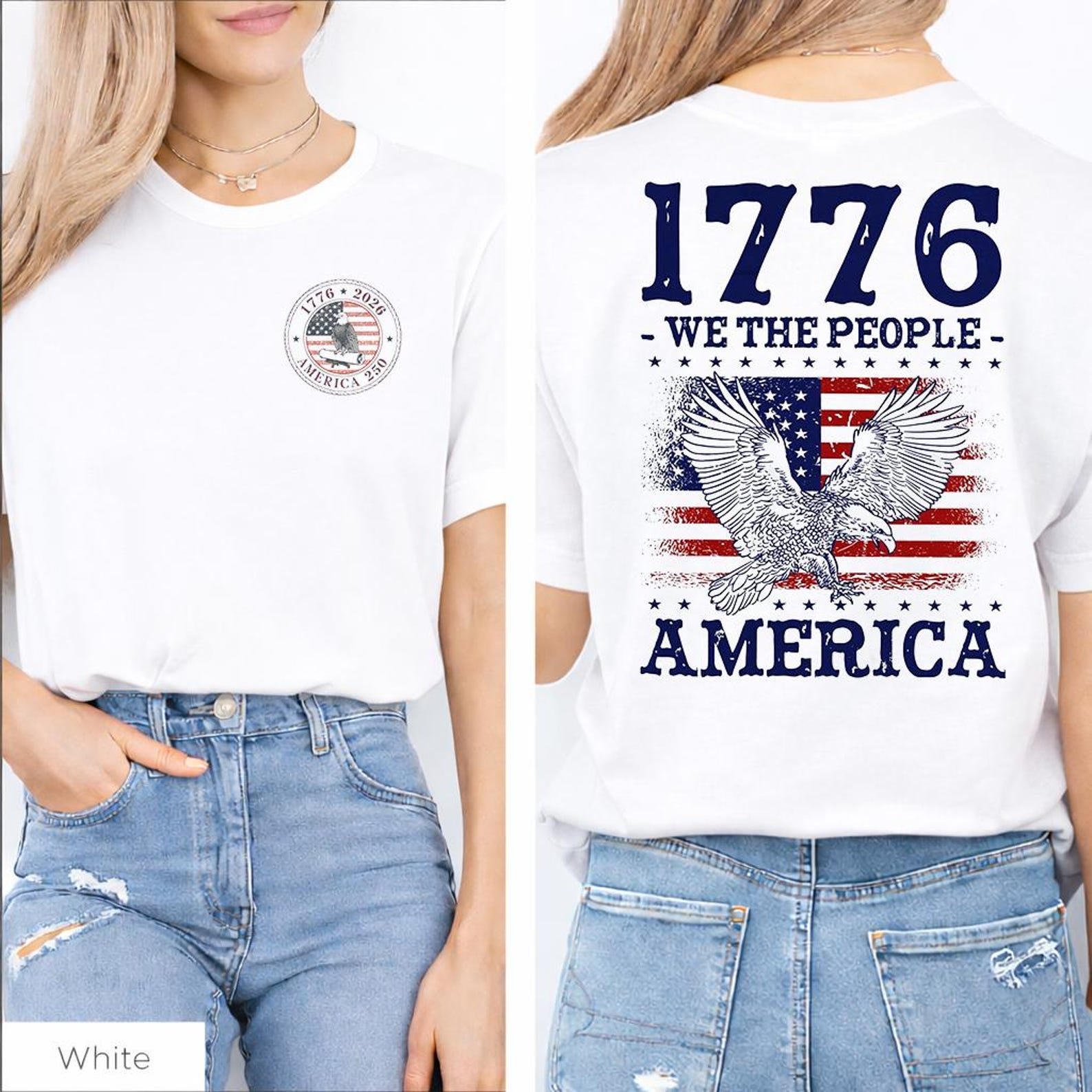 1776 We The People Eagle T-Shirt, American Flag Graphic Tee, Patriotic Vintage Graphic Tee, Fourth of July Americana Shirt XL