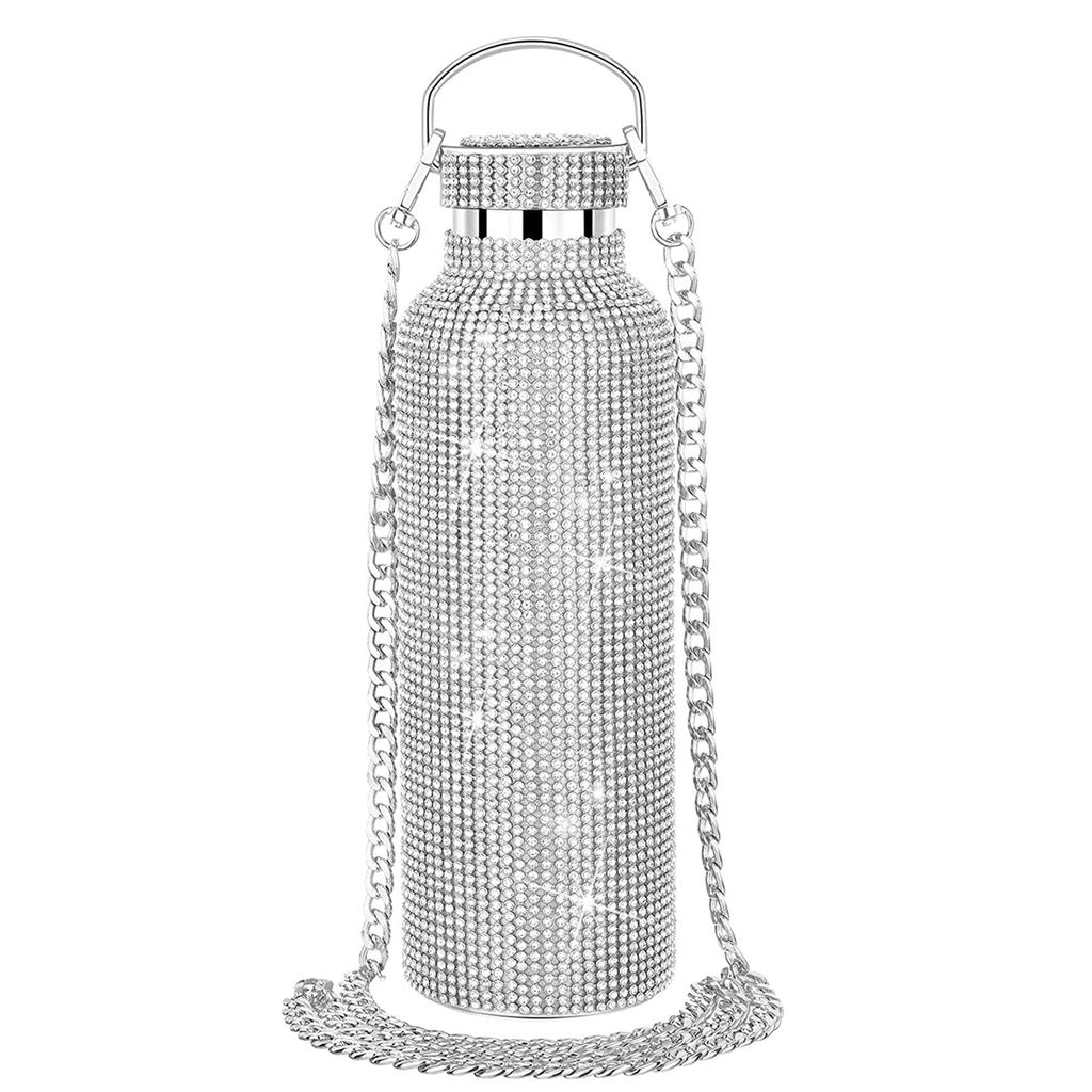 350ml/500ml/750ml Bling Diamond termosky Přenosná třpytivá štrasová láhev na vodu Crossbody termoláhev z nerezové oceli