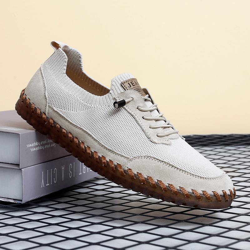 

Spring and summer men s shoes flying woven mesh shoes large size casual shoes breathable foot shoes men s fashion shoes 46 бежевый