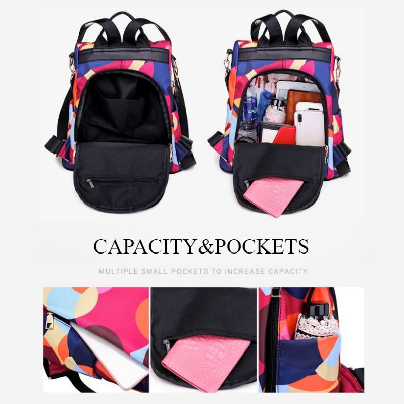 Outdoor Leisure Female Travel Bags Trendy Multiple Purpose Women's Backpack with Bear Pendant Colorful Printed Quality Oxford Shoulders Bag for Mother