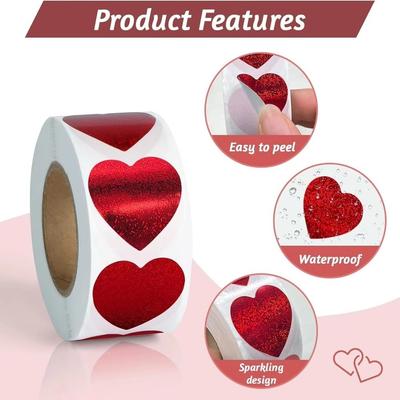 1000Pcs New Heart Shaped Love Heart Stickers Paper 2.5cm Stickers Roll Self Adhesive Cute Packaging Labels Happy Valentine's Day