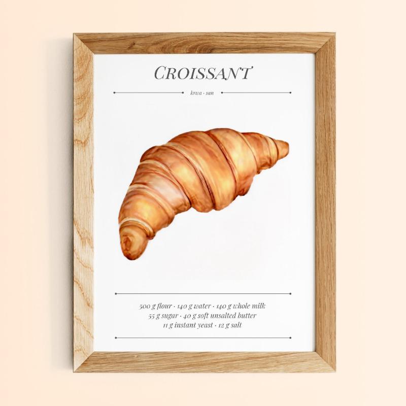 Kitchen Food Bread Croissant French Bakery Recipes Art Poster Canvas Painting Wall Prints Picture for Living Room Home Decor