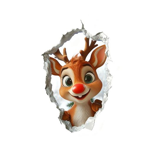 Juleveggklistremerke Realistisk Selvklebende Julenisse Veggdekorasjon 3D Visuell Effekt Tegneserie Elg Klistremerke for Vegger Hjem Stue Lekerom Dekor