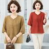 Middle Aged And Elderly Women's Casual Breathable Round Neck Short Sleeved Chinese Style T-shirt Western Style Top For Women
