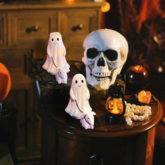 LED Nattlampe Spøkelse Gående Hund Statue Mykt Varmt Skinn USB-drevet Belyst Innendørs Figurlampe Halloween-dekorasjon