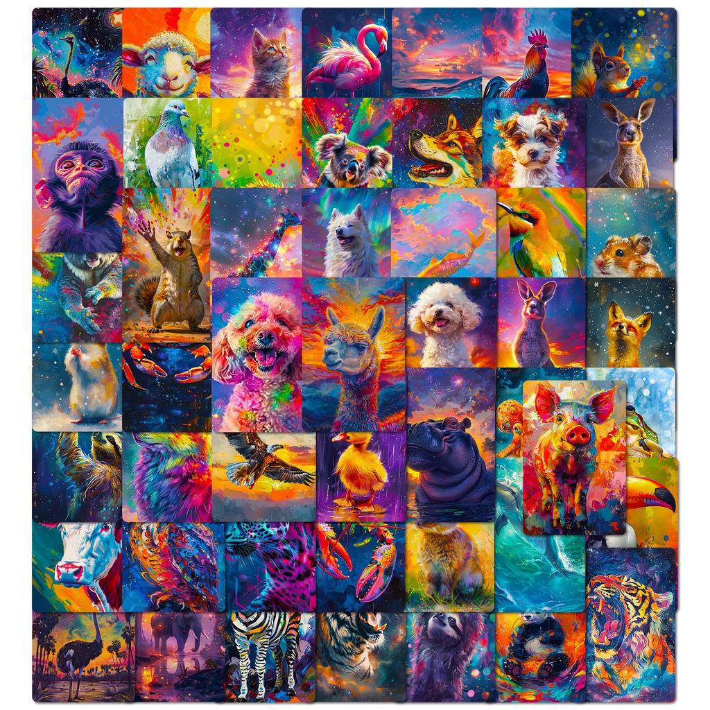 50 Galaxy Colorful Animal Series Fantasy Oil Painting Graffiti Style Cartoon Stickers DIY Decoration