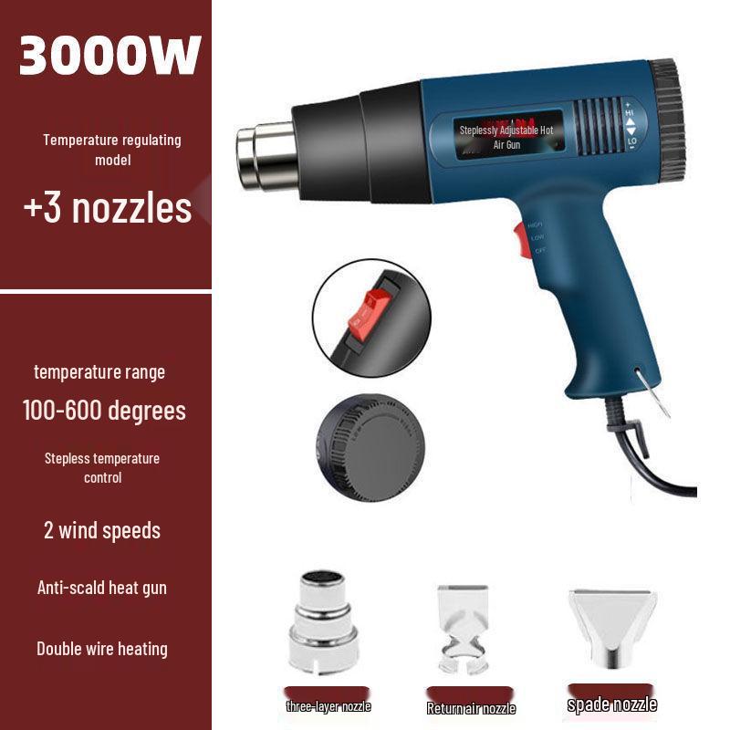 Adjustable Temperature Hot Air Gun for Car Wrapping and Heat Shrink, Small High Power Industrial Blower Flame Gun.