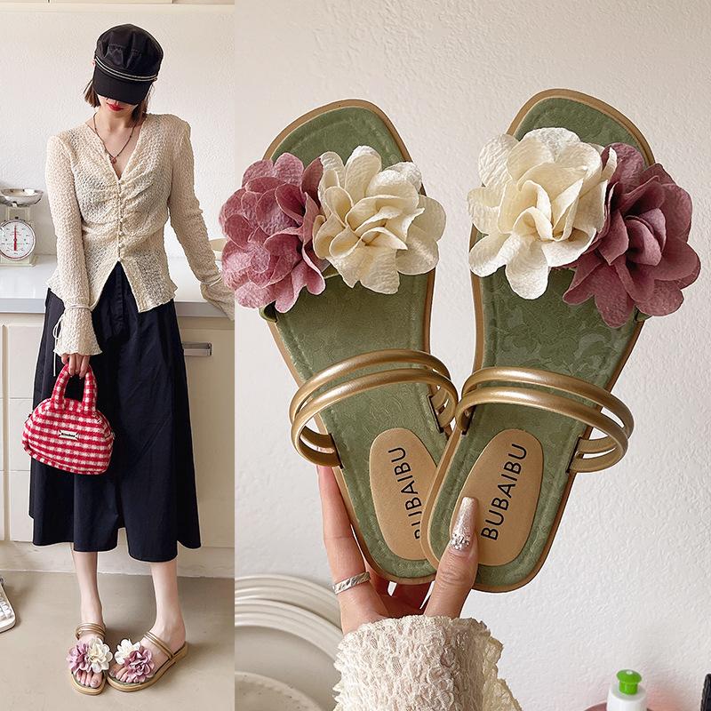 Fashion Trendy Double - Strap Flower Slides | Stylish & Photo - Ready, Ideal for Fairy - Chic & Outing Outfits
