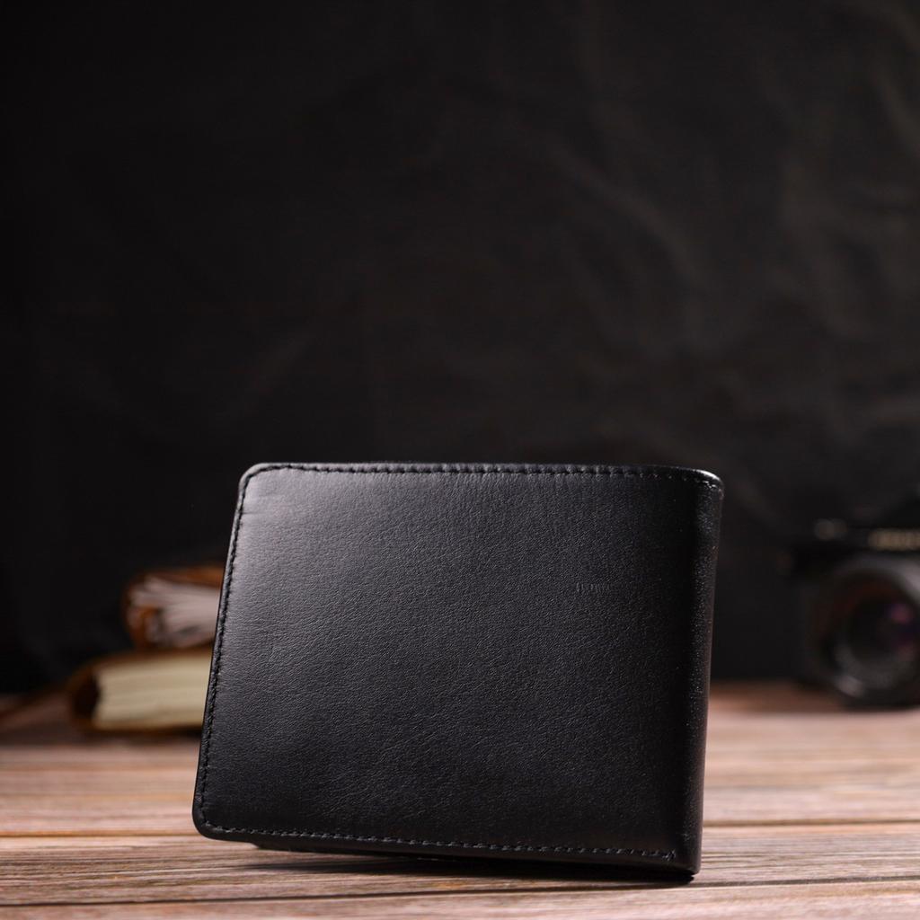 Practical Compact Wallet with an Insert for ID for Men Made of Genuine Smooth Leather CANPELLINI 21876 Black