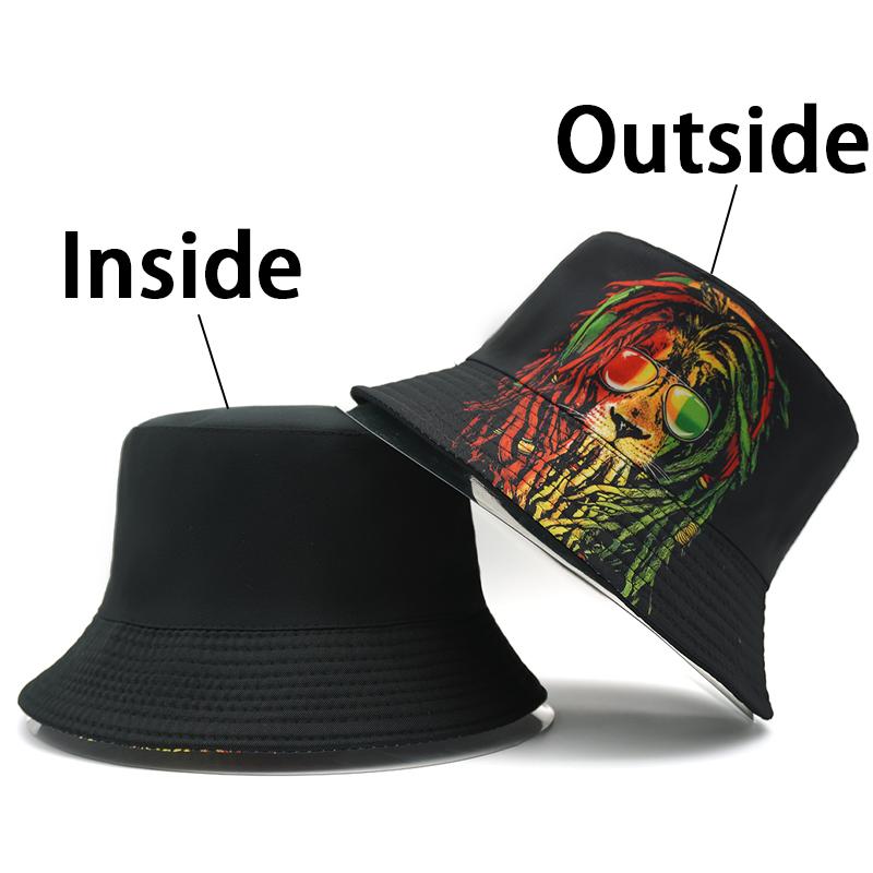 Bocca Rasta Lion Printing Bucket Hat Cartoon Pattern FisherUnisex Hats Double Sides Panama Cap Location Design Outdoor Hot Selling