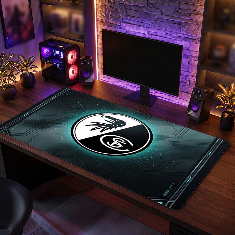 SC Freiburg FC Theme Pattern Mouse Pad, Soccer Logo Design XXL Gaming Desk Mat Non-Slip Computer Mouse Pad